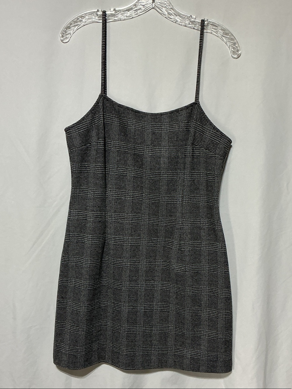 SAYLOR Gray Plaid Straight Neck BodyCon Mini Dress Sz L